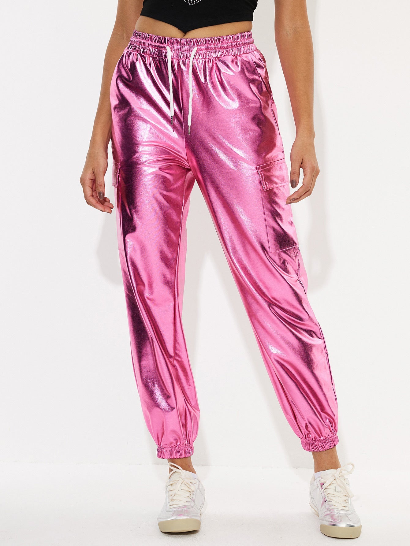Damen Sportliche Glänzende Freizeithose Eveloria