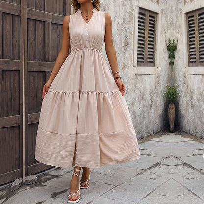 Damen Maxikleid V-Ausschnitt Knopfleiste Eveloria - Eveloria