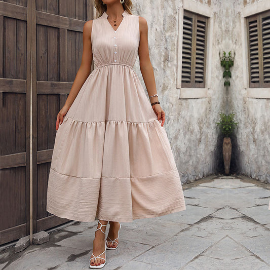 Damen Maxikleid V-Ausschnitt Knopfleiste Eveloria - Eveloria