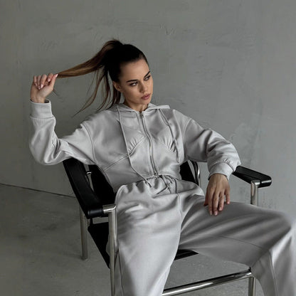 Damen Sweat- und Jogginghose-Set Hochkragen Weites Design