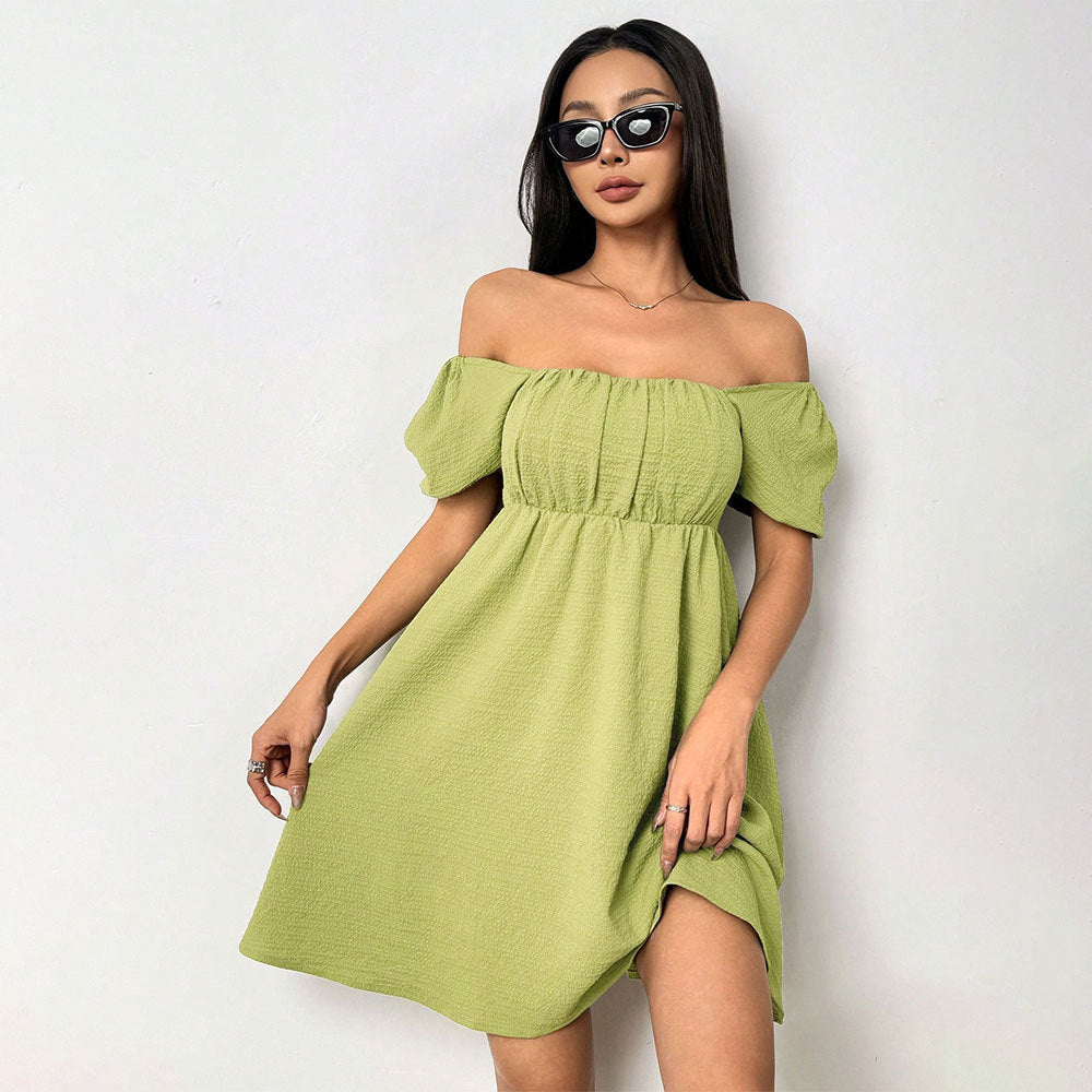 Damen Sommerkleid Off-Shoulder Puffärmel Seitenschlitz Eveloria - Eveloria