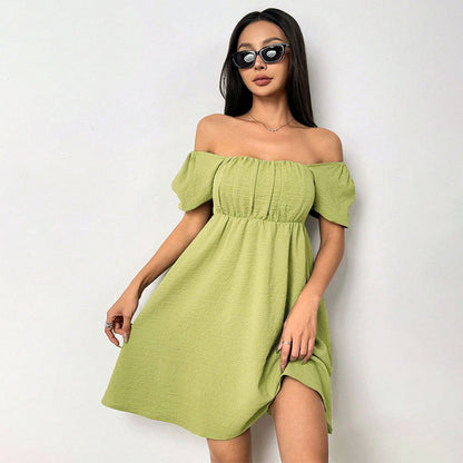 Damen Sommerkleid Off-Shoulder Puffärmel Seitenschlitz Eveloria - Eveloria
