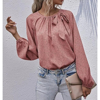 Damen Bluse Allover-Muster Rüschendetail Eveloria