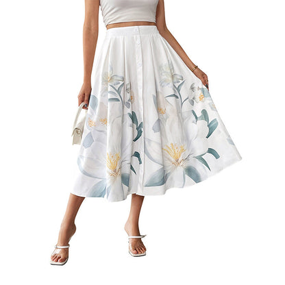 Damen Maxirock Floral Front Knöpfe Blumenmuster