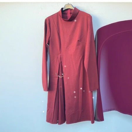 Damen Kleid Falten-Design Dekorativer Gurt