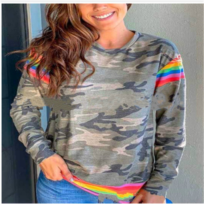 Damen Sweatshirt Bunt Camouflage Muster Regenbogenfarben - Eveloria