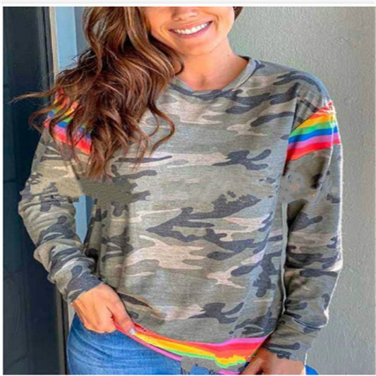 Damen Sweatshirt Bunt Camouflage Muster Regenbogenfarben - Eveloria