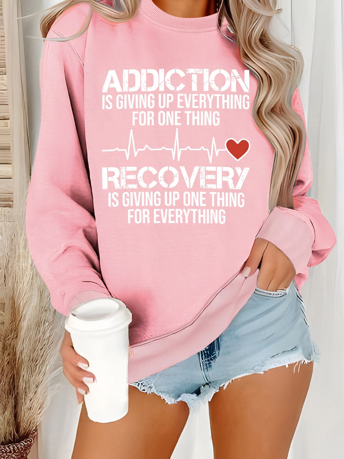 Damen Sweatshirt Lässiger Schnitt Inspirierender Druck Grau