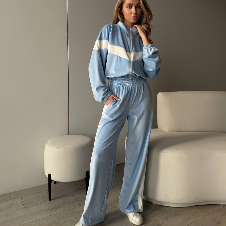 Damen Fleece-Trainingsanzug Voluminöse Ärmeln Reißverschluss Eveloria
