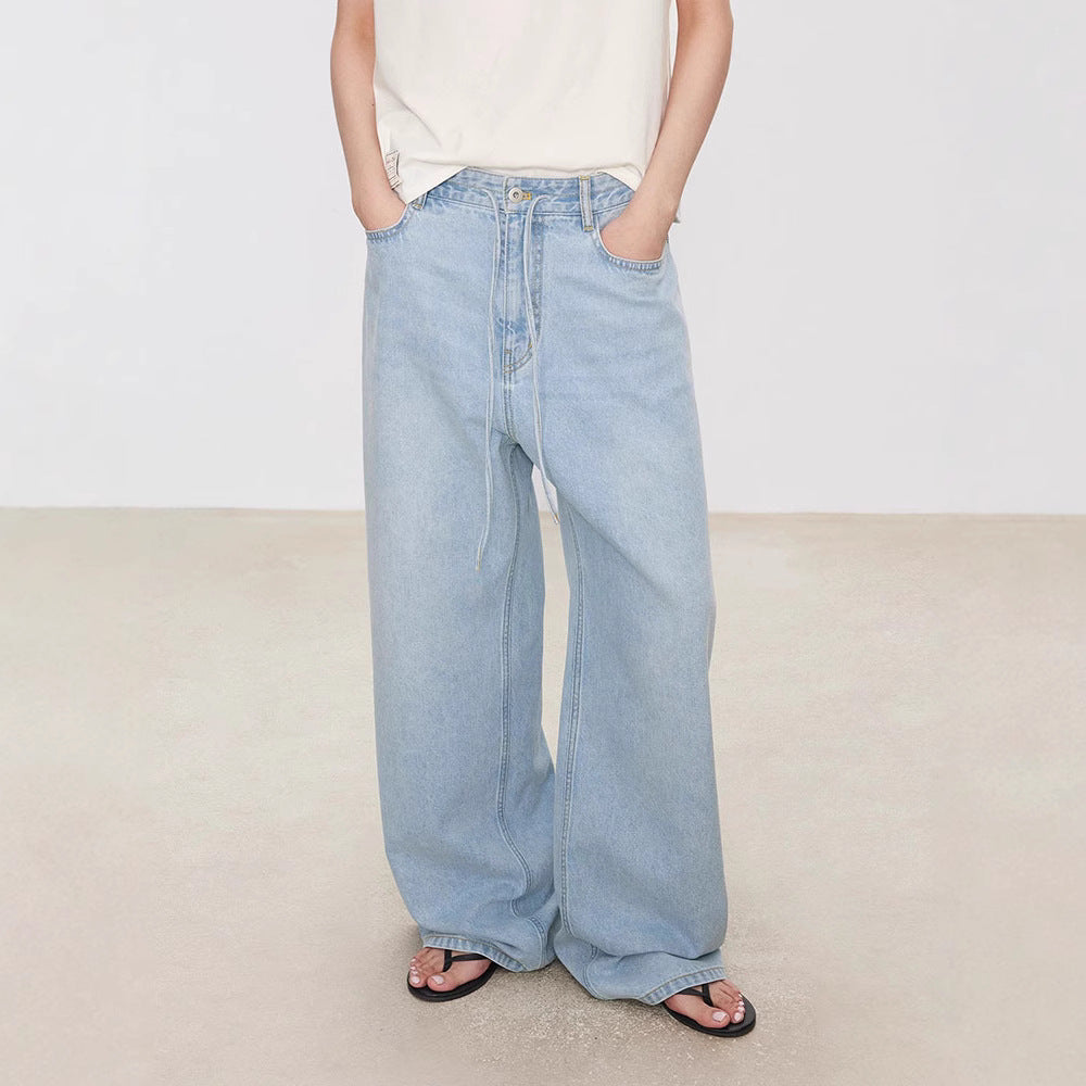 Damen Denim-Culotte Weit mit hohem Bund und Gummizug Blau - Eveloria