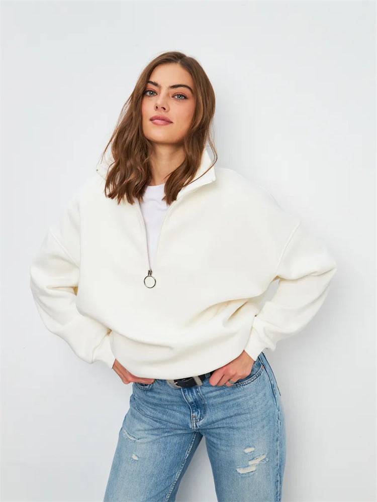 Damen Oversized Kapuzenpullover Hochkragen Reißverschluss