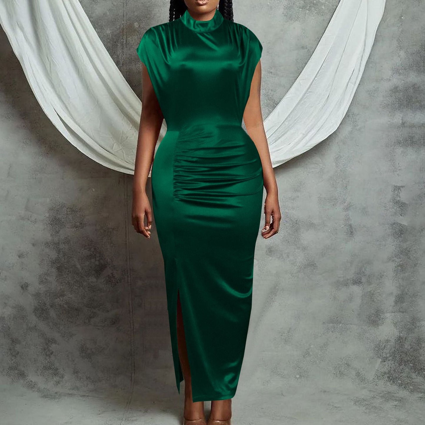 Damen Midi-Kleid Raffungen Figurbetont Eveloria