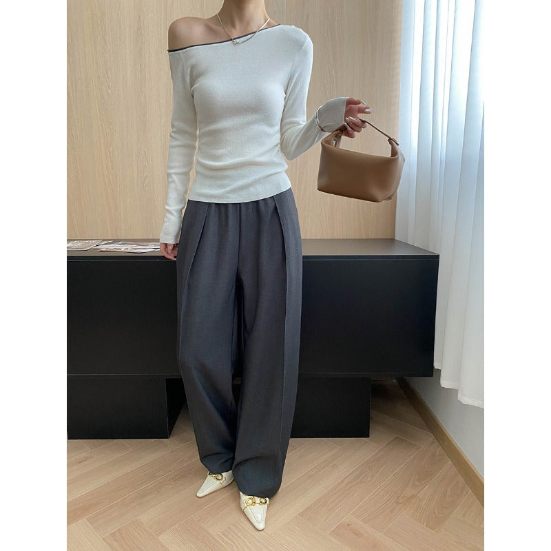Damen Langarmoberteil Asymmetrisch Figurbetonter Stoff Eveloria