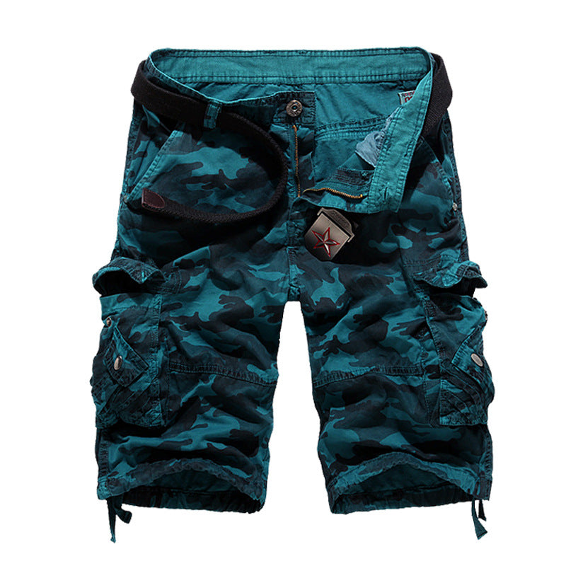 Herren Camo Cargo Shorts Mehrere Taschen Verstellbarer Bund Olivgrün