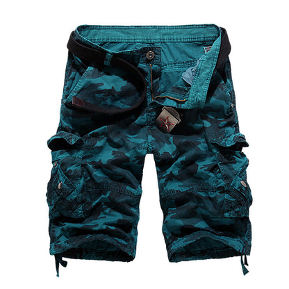 Herren Camo Cargo Shorts Mehrere Taschen Verstellbarer Bund Olivgrün