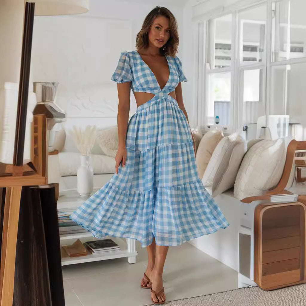 Damen Maxikleid Cut-Outs Voluminöse Puffärmel Eveloria