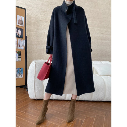 Damen Mantel Wollmix Lang Revers Eveloria