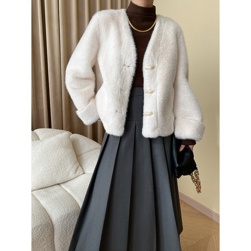 Damen Strickjacke Weich Elegant Knöpfe Beige - Eveloria