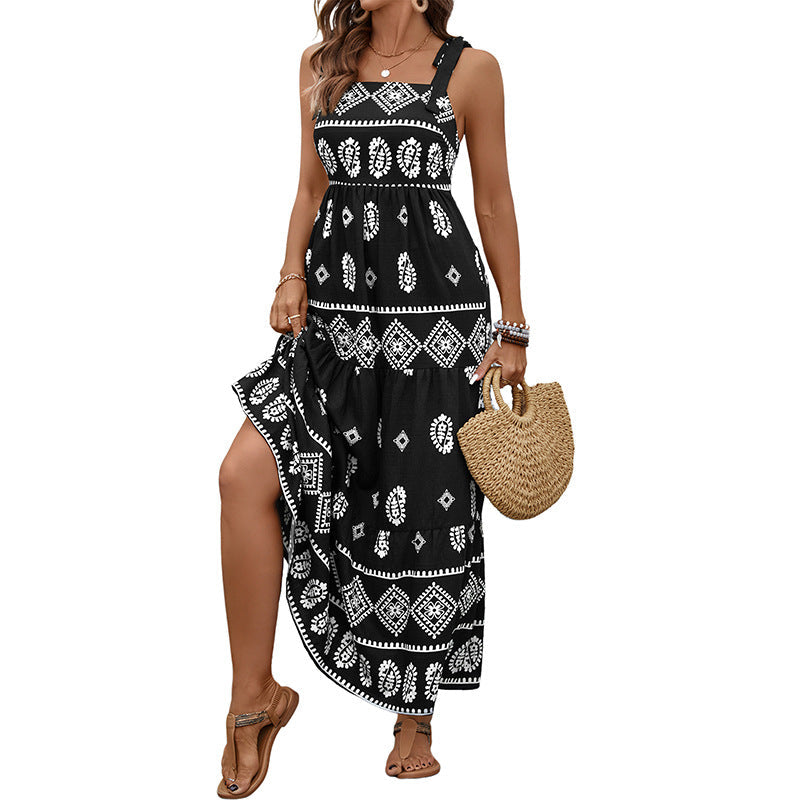 Damen Maxikleid Rüschendetails Vintage-Muster Eveloria