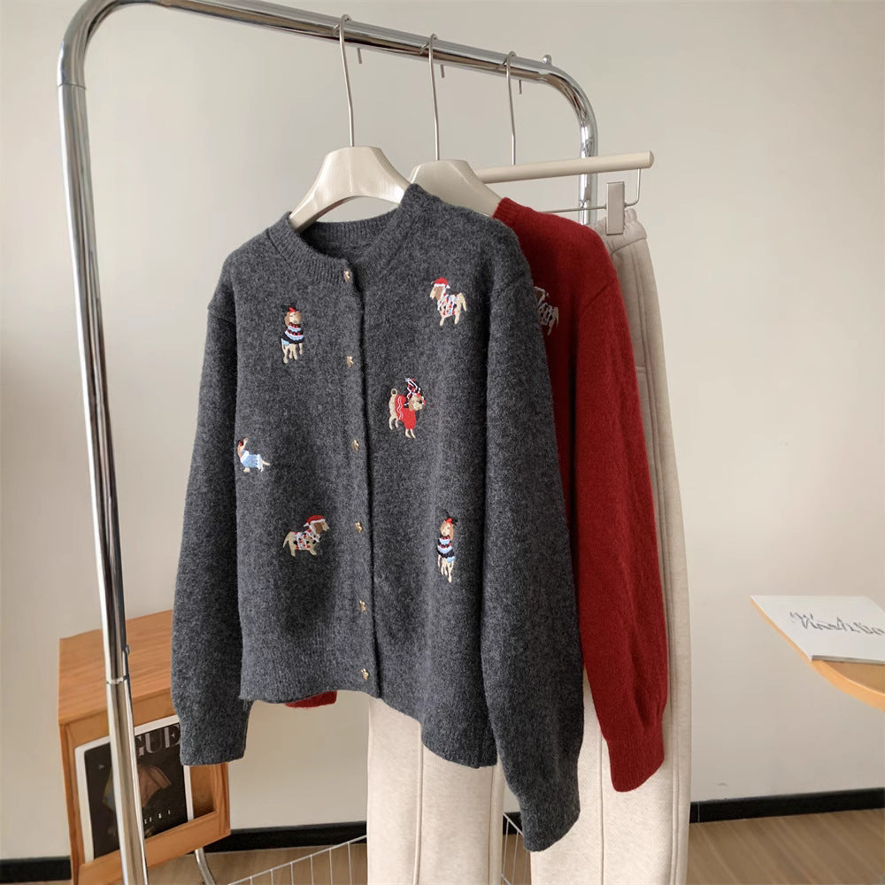 Damen Strickjacke Bunt Stickdesign Eleganter Schnitt - Eveloria