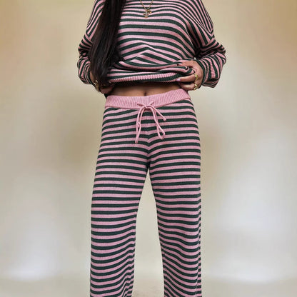 Damen Strickset Streifenmuster Weite Passform - Eveloria