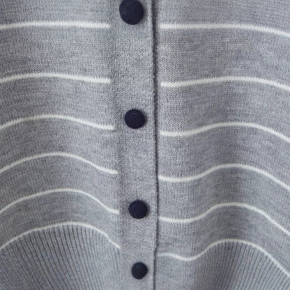 Damen Strickjacke Gestreift Rundhals Knöpfe Eveloria