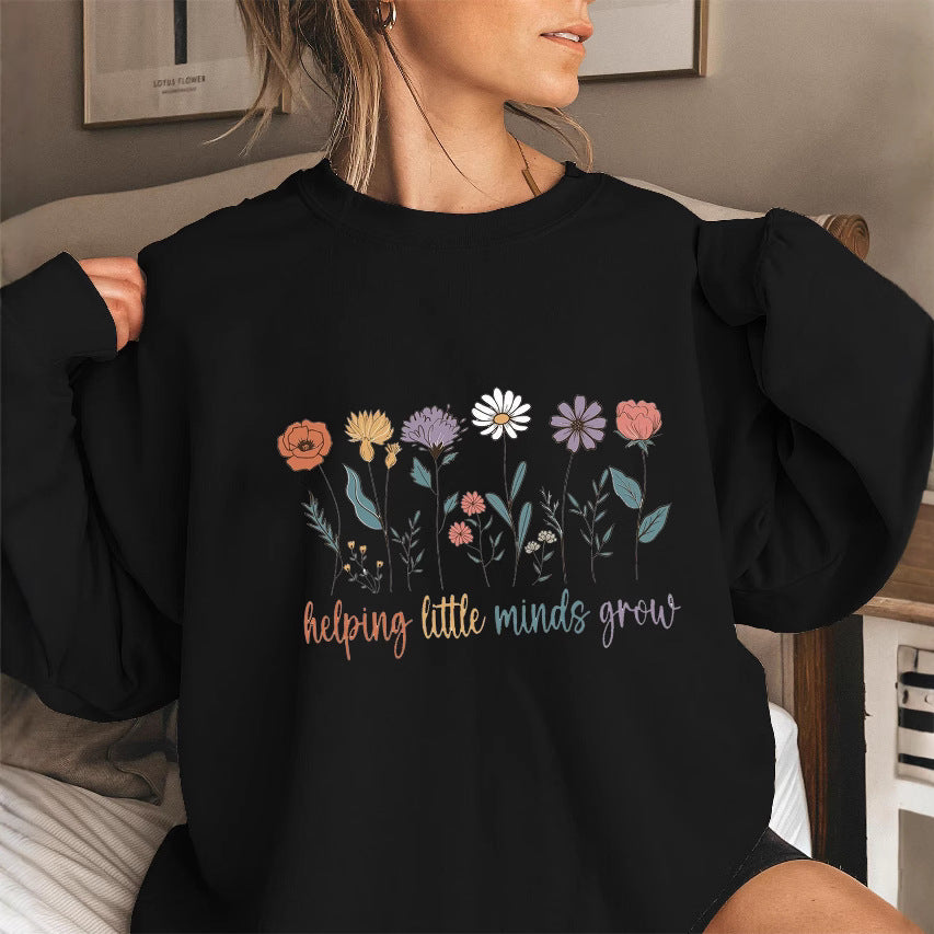 Damen Sweatshirt Voluminöse Ärmel Blumenmotiv Grau - Eveloria
