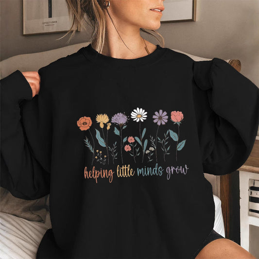 Damen Sweatshirt Voluminöse Ärmel Blumenmotiv Grau - Eveloria