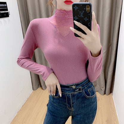 Damen Bluse mit Spitze Elegant Weiß