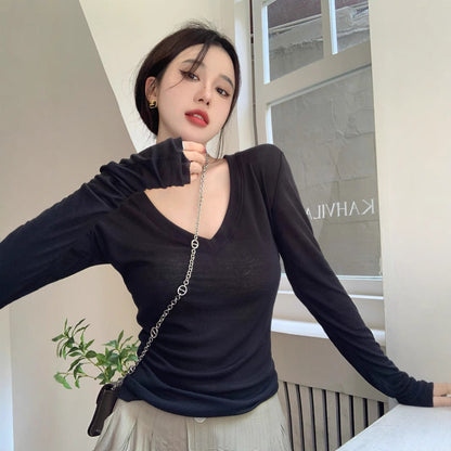 Damen Langarmshirt V-Ausschnitt Figurschmeichelnd Eveloria