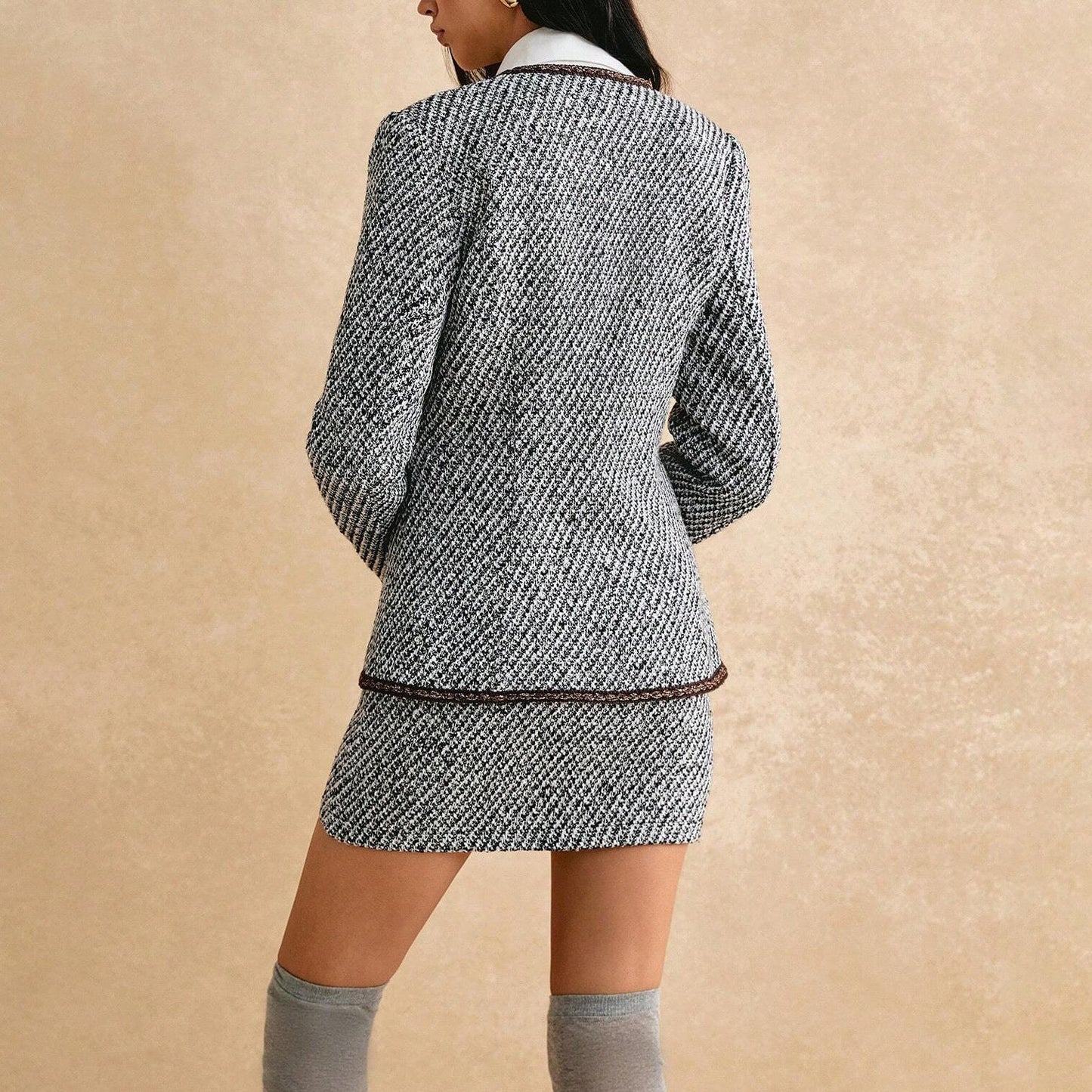 Damen Tweedjacke mit Rock Modisch Braun Eveloria