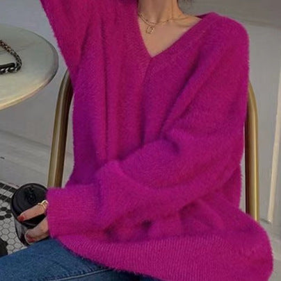 Damen Pullover V-Ausschnitt Mohair Flausch Eveloria