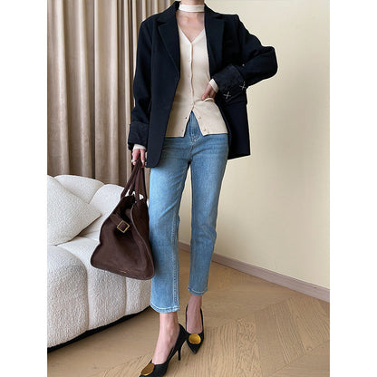 Damen Hochgeschnittene Jeans Umklappsaum Eveloria