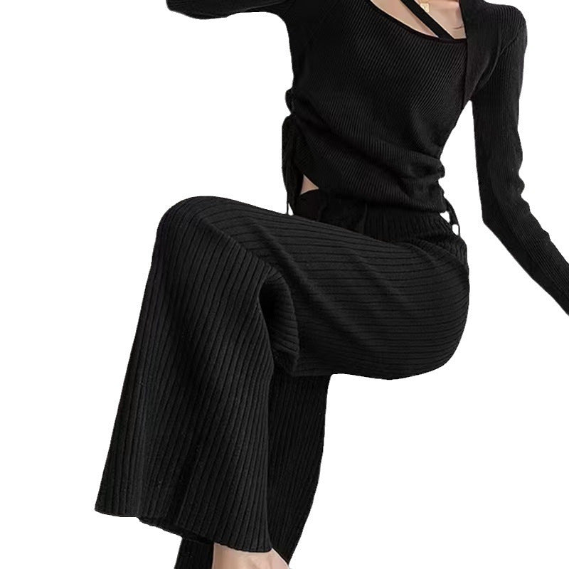 Damen Wickelpullover Rippdesign V-Ausschnitt Eveloria