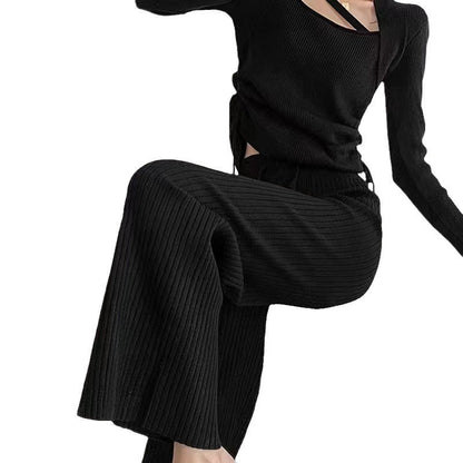 Damen Wickelpullover Rippdesign V-Ausschnitt Eveloria