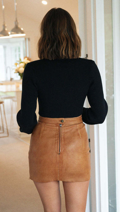 Damen Pullover Cropped Hohler Kragen Cut-Out