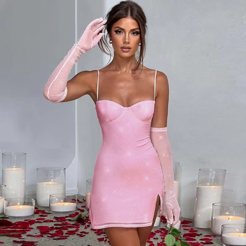 Damen Minikleid mit schimmerndem Oberteil und Taillenschnitt - Eveloria