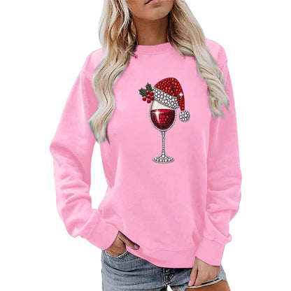 Damen Sweatshirt Weich Innenfutter Weinmotiv Eveloria