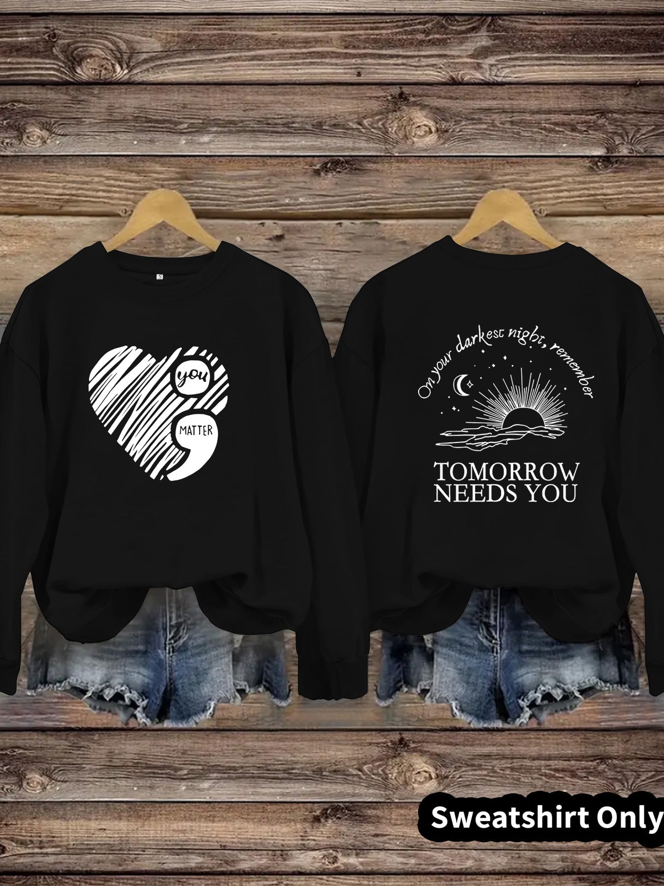 Damen Sweatshirt Großes Herzmotiv Inspirierender Aufdruck Eveloria
