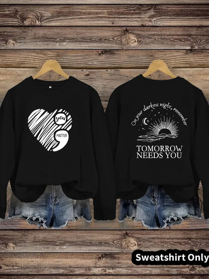 Damen Sweatshirt Großes Herzmotiv Inspirierender Aufdruck Eveloria