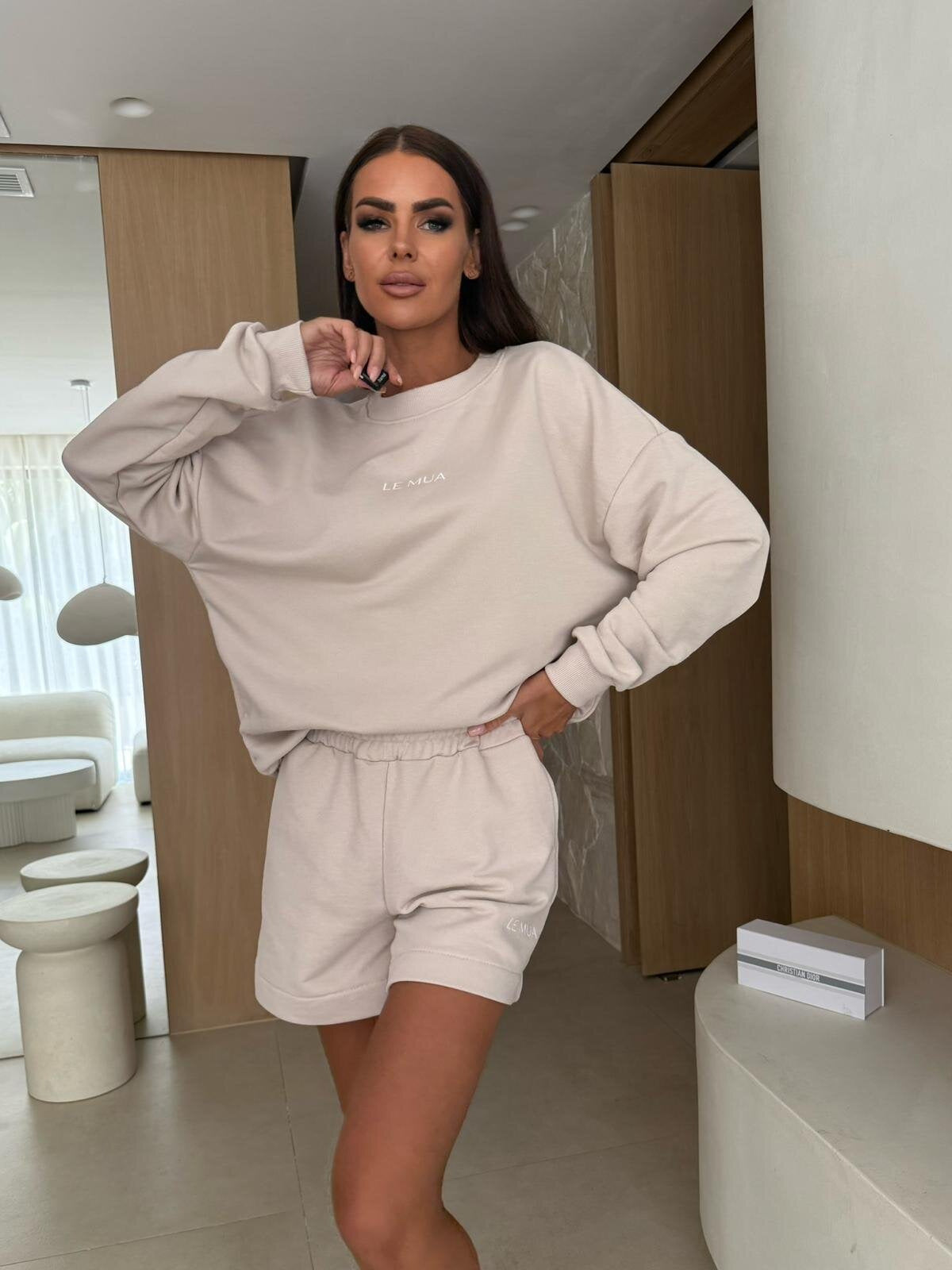 Damen Oversized Sweatshirt Set mit bequemen Shorts Grau Eveloria