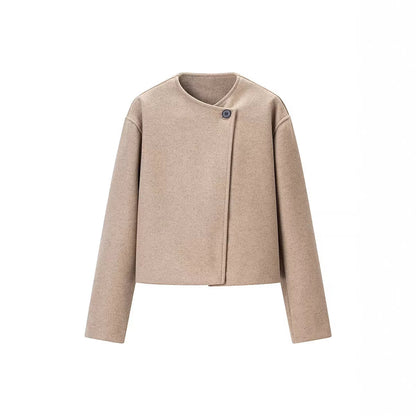 Damen Kurzjacke Asymmetrisch Knöpfe Schwarz Eveloria - Eveloria