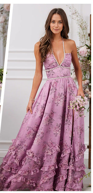 Damen Maxikleid Rüschen Schimmerstoff Eveloria