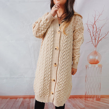Damen Strickjacke Zopfmuster Große Knöpfe Eveloria