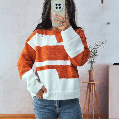 Damen Strickpullover Blockstreifen Modern Eveloria