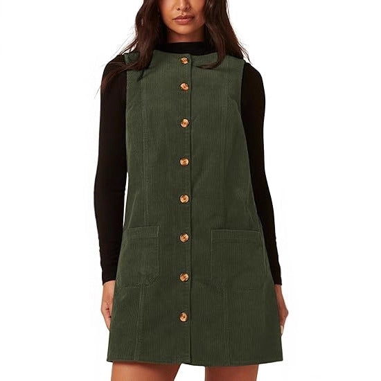 Damen Cordkleid Knielang Mit Taschen Eveloria