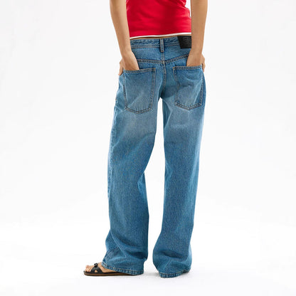Damen Weite Denim Jeans Lässiger Schnitt Blau Eveloria