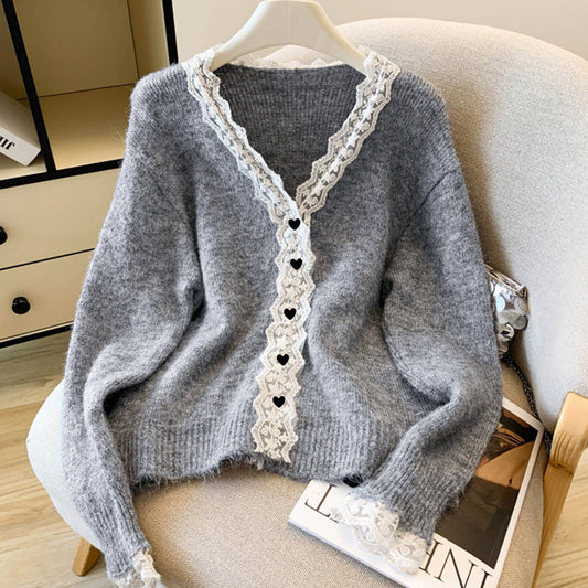 Damen Strickpullover Spitzenverzierung Eleganz - Eveloria