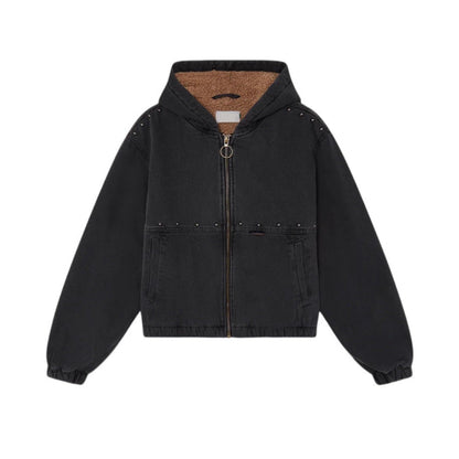 Damen Jeansjacke Kapuze Taschen Eveloria