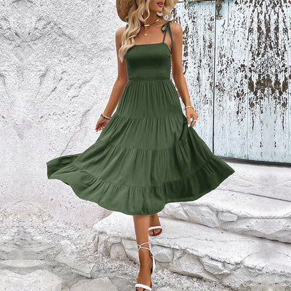 Damen Maxi-Kleid Rüschensaum Verstellbare Träger Eveloria